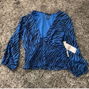 NWT Bloomingdales aqua blue zebra print blouse